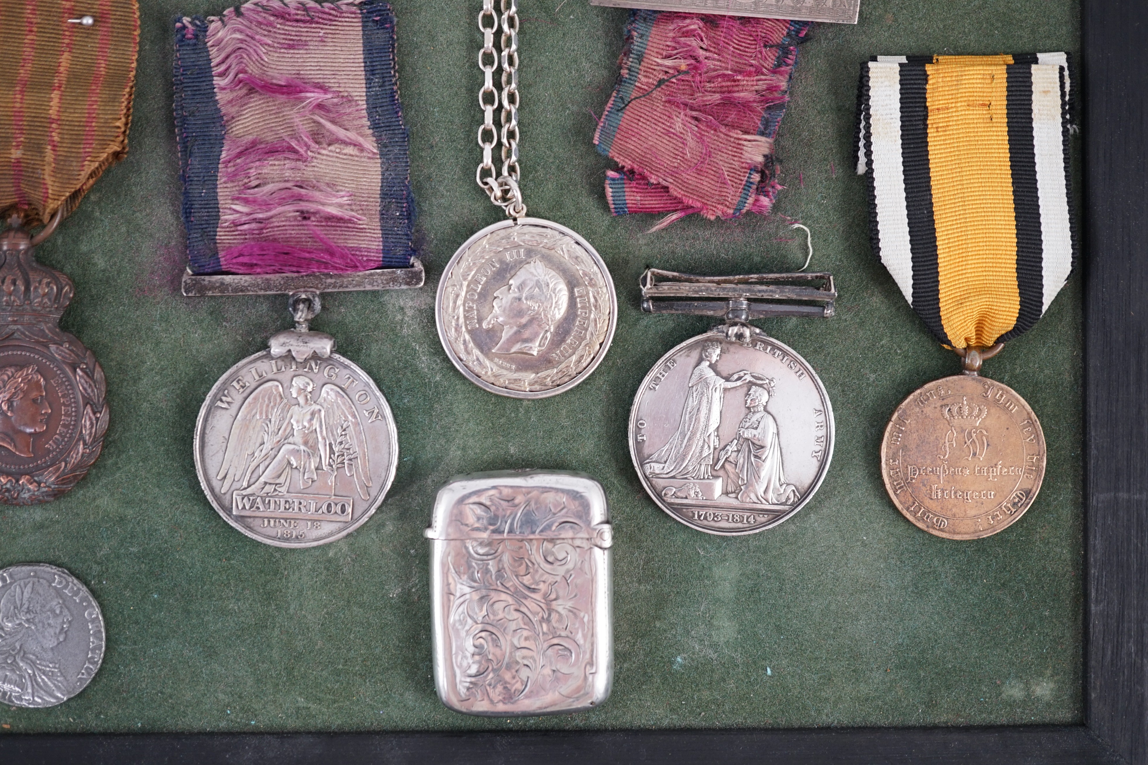 A Military General Service 1793-1814, Toulouse clasp to N.B. renamed John Buckley 1st Lifeguards, and other various medals and coins